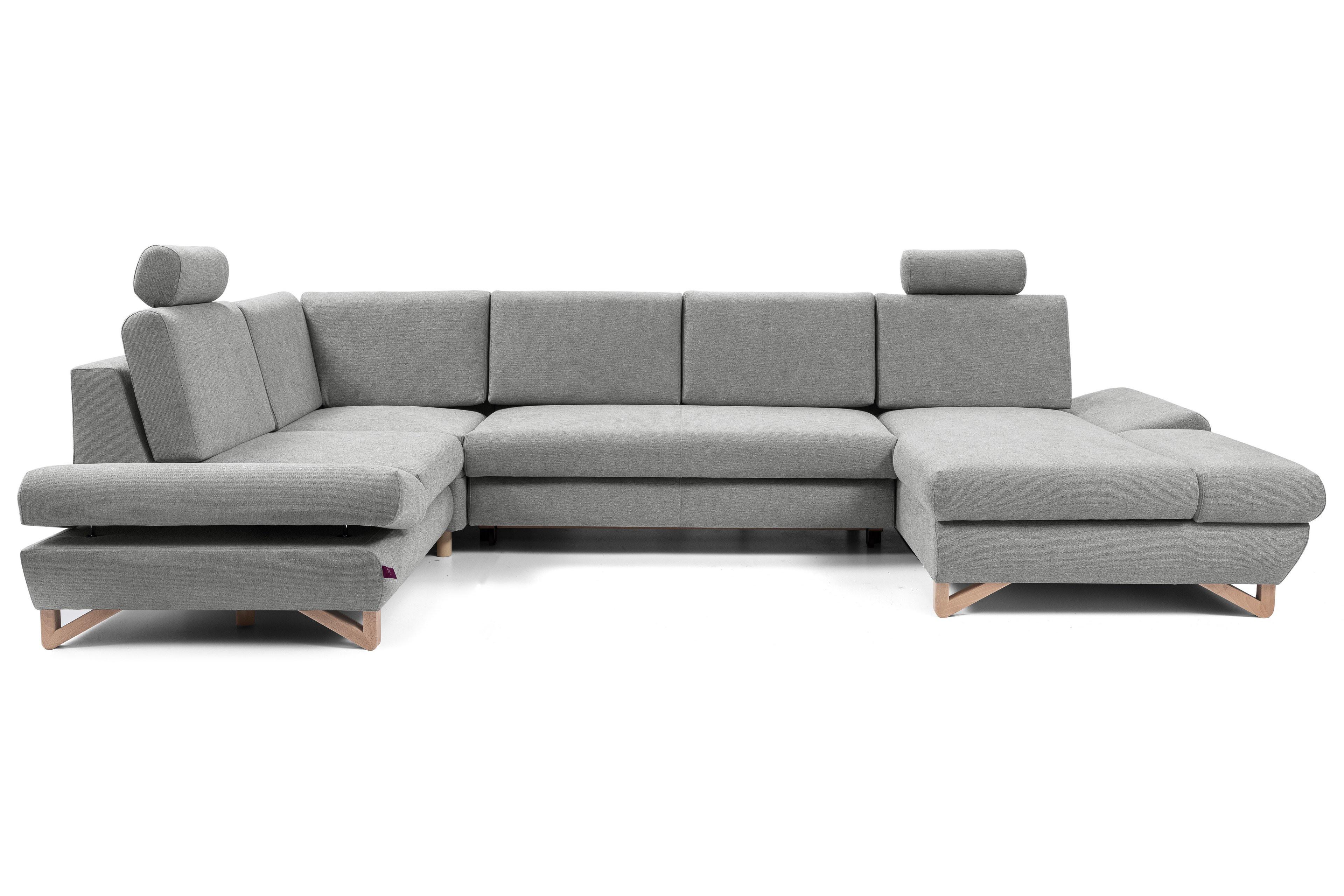 Wohnli Möbelsuche - WOHNLANDSCHAFT CASA IV L-S Grau Plüsch-Stoff mit Schlaffunktion