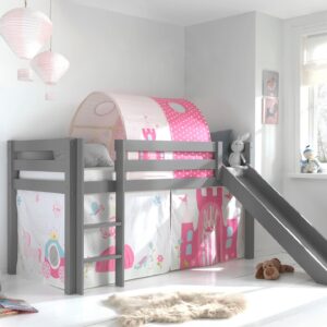 wohnli-moebel-suche-800001312039-1 HOCHBETT mit Rutsche Karolina Massivholz Grau Textilset Princess 2 Holz 58aufmkessel Möbel > Betten > Hoch- und Etagenbetten > Hochbetten Grau