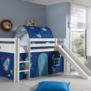 HOCHBETT mit Rutsche Karolina Massivholz Weiß Textilset Astro 2 Holz 58aufmkessel Möbel > Betten > Hoch- und Etagenbetten > Hochbetten Weiß