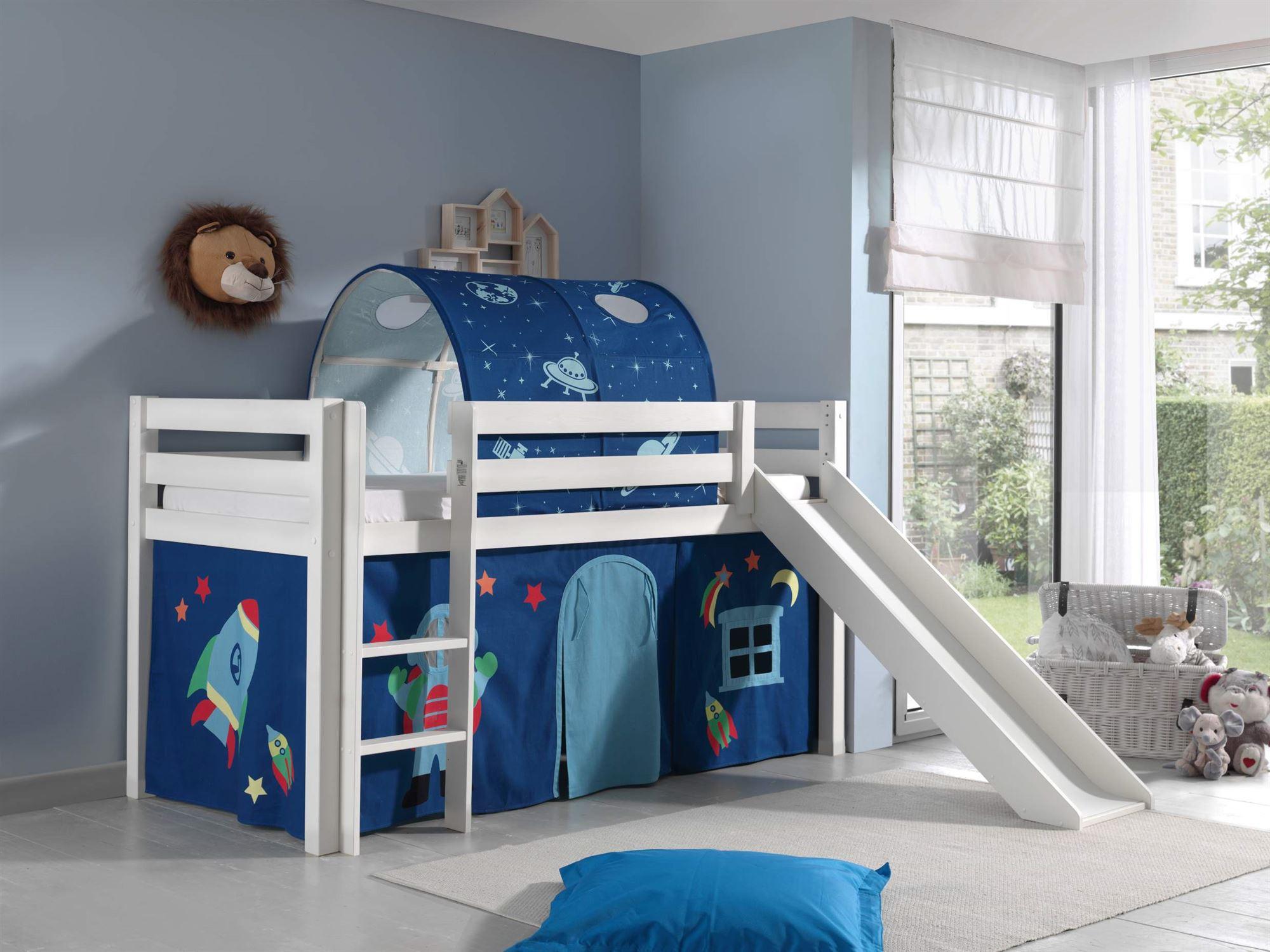 HOCHBETT mit Rutsche Karolina Massivholz Weiß Textilset Astro 2 Holz 58aufmkessel Möbel > Betten > Hoch- und Etagenbetten > Hochbetten Weiß