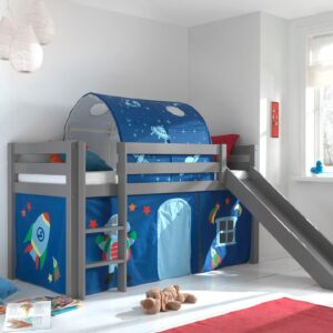 HOCHBETT mit Rutsche Karolina Massivholz Grau Textilset Astro 2 Holz 58aufmkessel Möbel > Betten > Hoch- und Etagenbetten > Hochbetten Grau