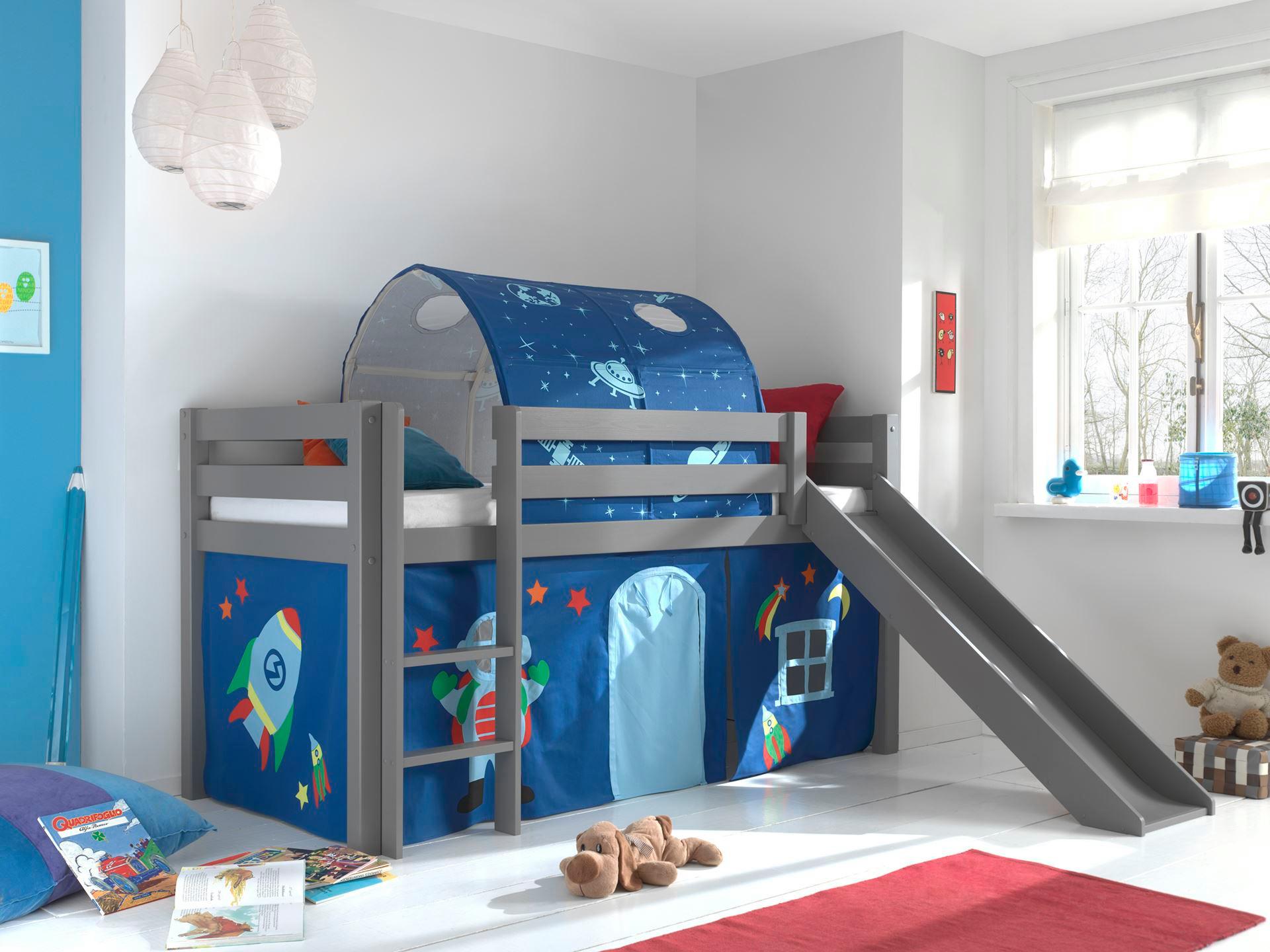 HOCHBETT mit Rutsche Karolina Massivholz Grau Textilset Astro 2 Holz 58aufmkessel Möbel > Betten > Hoch- und Etagenbetten > Hochbetten Grau