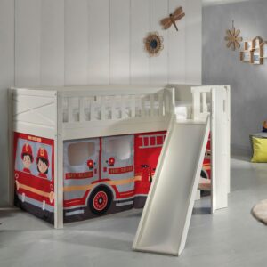 wohnli-moebel-suche-800001312095-1 HOCHBETT mit Rutsche Karyl Massivholz Weiß Textilset Feuerwehr Holz 58aufmkessel Möbel > Betten > Hoch- und Etagenbetten > Hochbetten Weiß