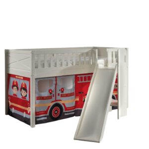 wohnli-moebel-suche-800001312095 Wohnli Möbelsuche - HOCHBETT mit Rutsche Karyl Massivholz Weiß Textilset Feuerwehr