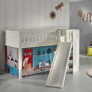 HOCHBETT mit Rutsche Karyl Massivholz Weiß Textilset Pet Shop Holz 58aufmkessel Möbel > Betten > Hoch- und Etagenbetten > Hochbetten Weiß