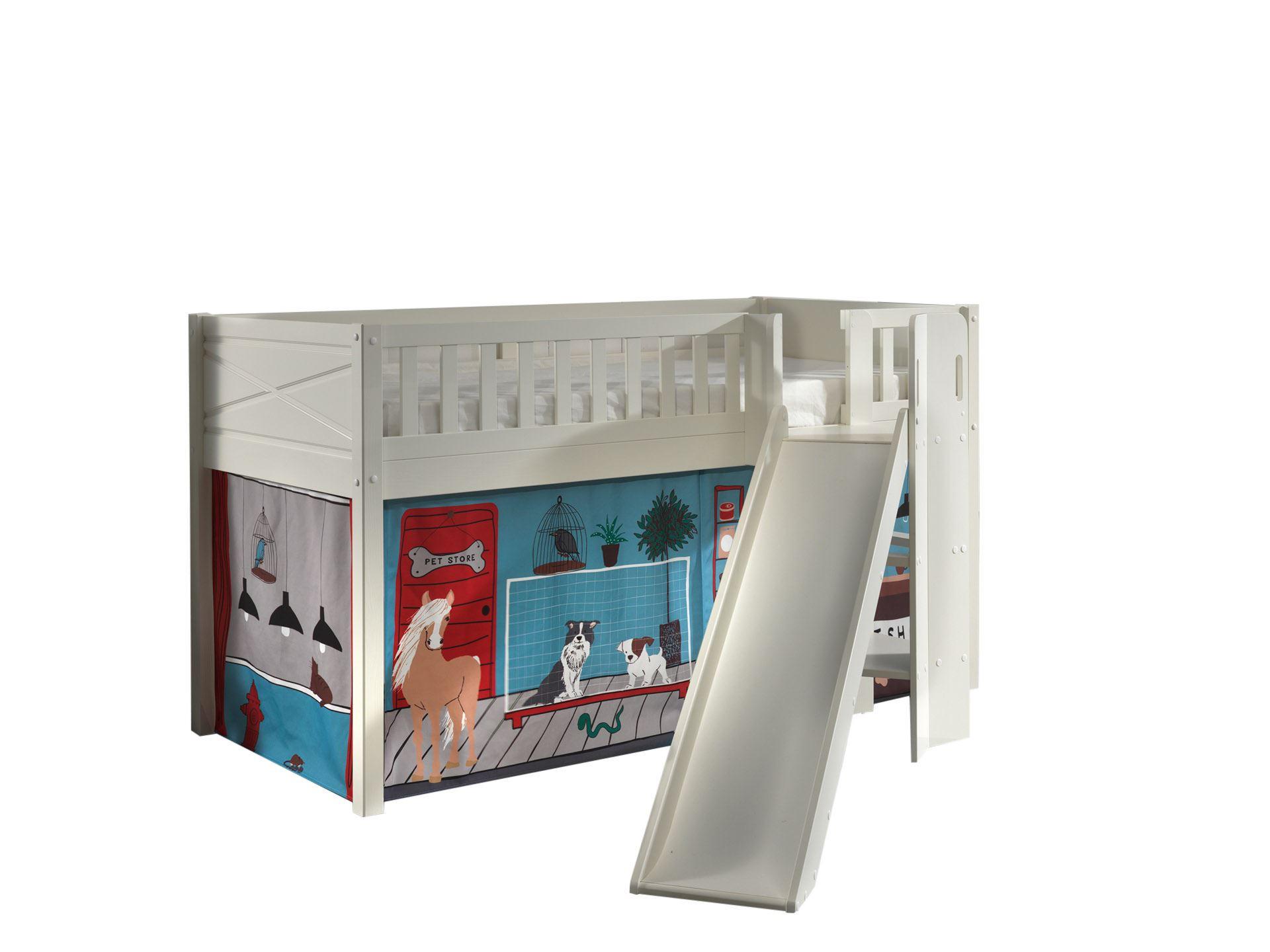 wohnli-moebel-suche-800001312096 Wohnli Möbelsuche - HOCHBETT mit Rutsche Karyl Massivholz Weiß Textilset Pet Shop