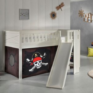 wohnli-moebel-suche-800001312101-1 HOCHBETT mit Rutsche Karyl Holz Weiß Textilset Caribian Pirate Holz 58aufmkessel Möbel > Betten > Hoch- und Etagenbetten > Hochbetten Weiß