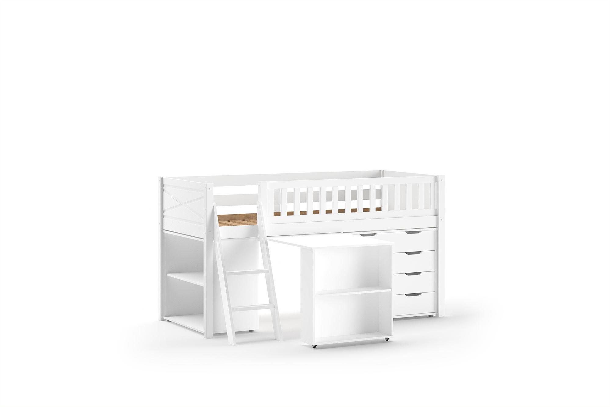 wohnli-moebel-suche-800001312149 Wohnli Möbelsuche - HOCHBETT Karyl 208x114x135 Massivholz Weiß Regal Kommode