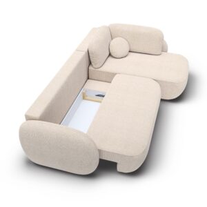ECKSOFA AMICO II L-S Beige Geflochtener Stoff mit Schlaffunktion Holz MASSENO Möbel > Sofas & Couches > Wohnlandschaften > Ecksofas Beige