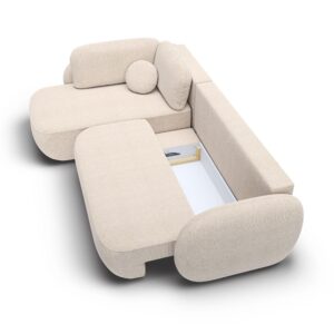ECKSOFA AMICO II L-S Beige Geflochtener Stoff mit Schlaffunktion Holz MASSENO Möbel > Sofas & Couches > Wohnlandschaften > Ecksofas Beige