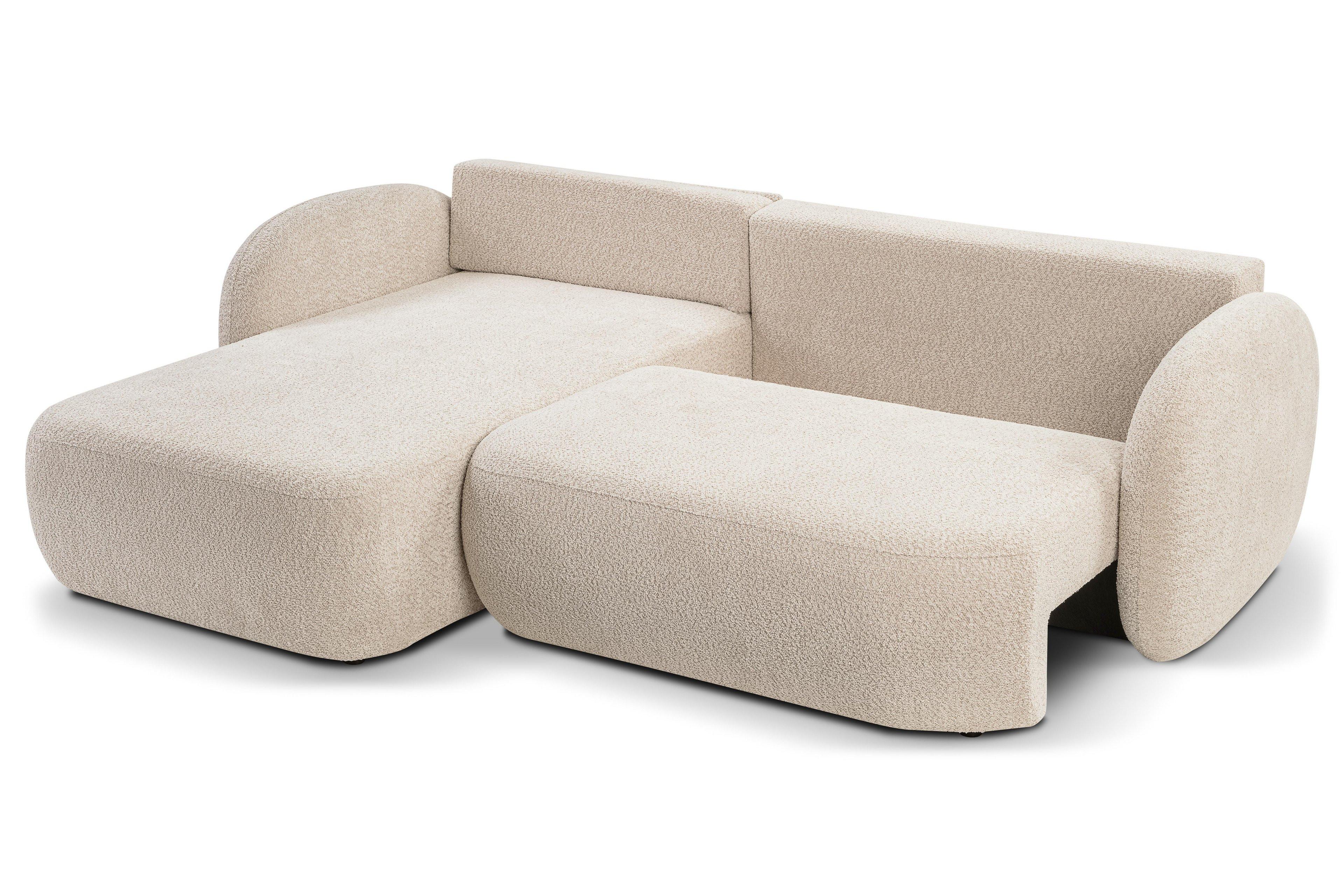 ECKSOFA AMICO L-S Beige Boucle-Stoff mit Schlaffunktion Holz MASSENO Möbel > Sofas & Couches > Wohnlandschaften > Ecksofas Beige