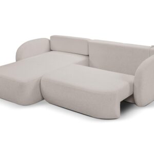 ECKSOFA AMICO L-S Hellgrau Geflochtener Stoff mit Schlaffunktion Holz MASSENO Möbel > Sofas & Couches > Wohnlandschaften > Ecksofas Grau