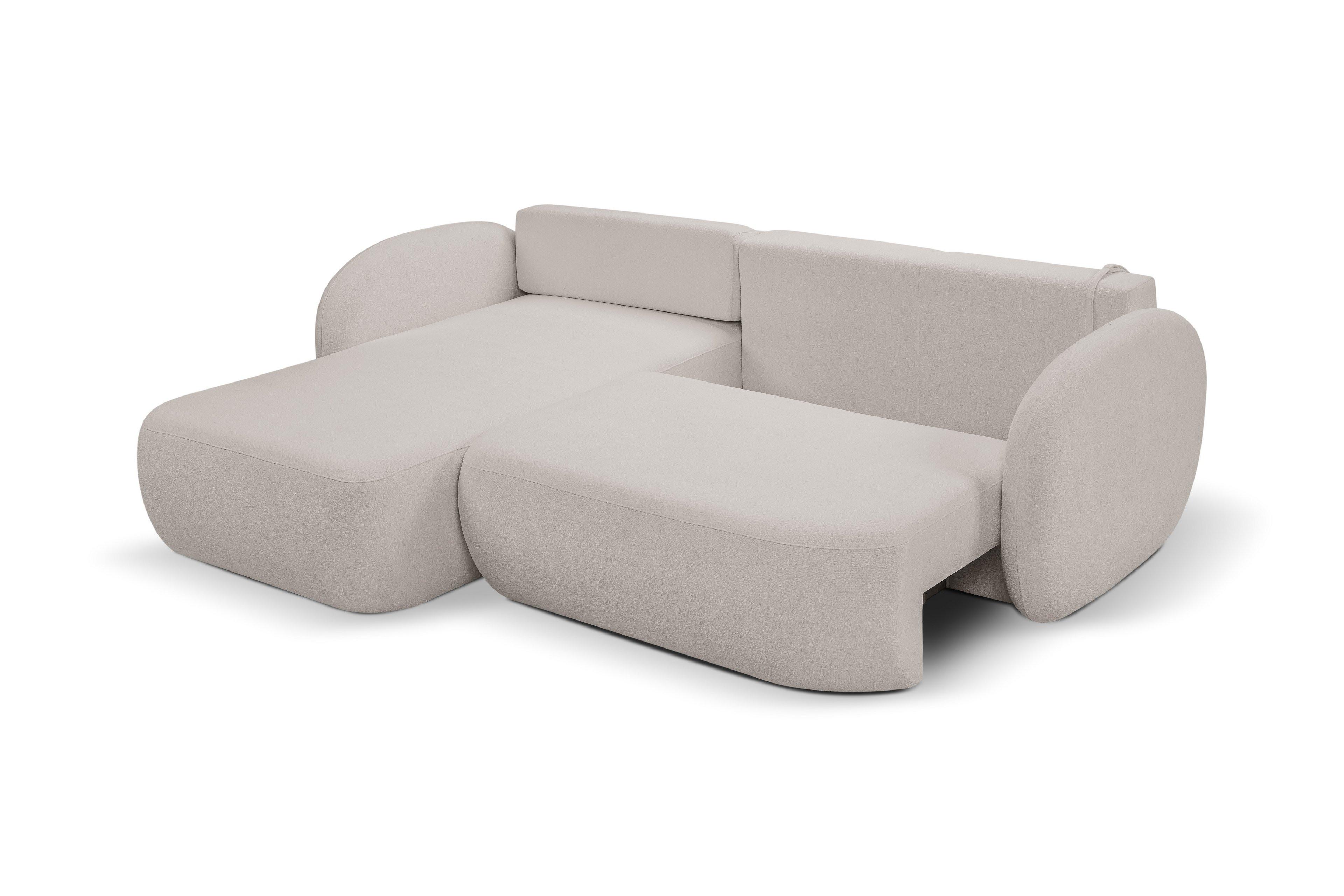 ECKSOFA AMICO L-S Hellgrau Geflochtener Stoff mit Schlaffunktion Holz MASSENO Möbel > Sofas & Couches > Wohnlandschaften > Ecksofas Grau