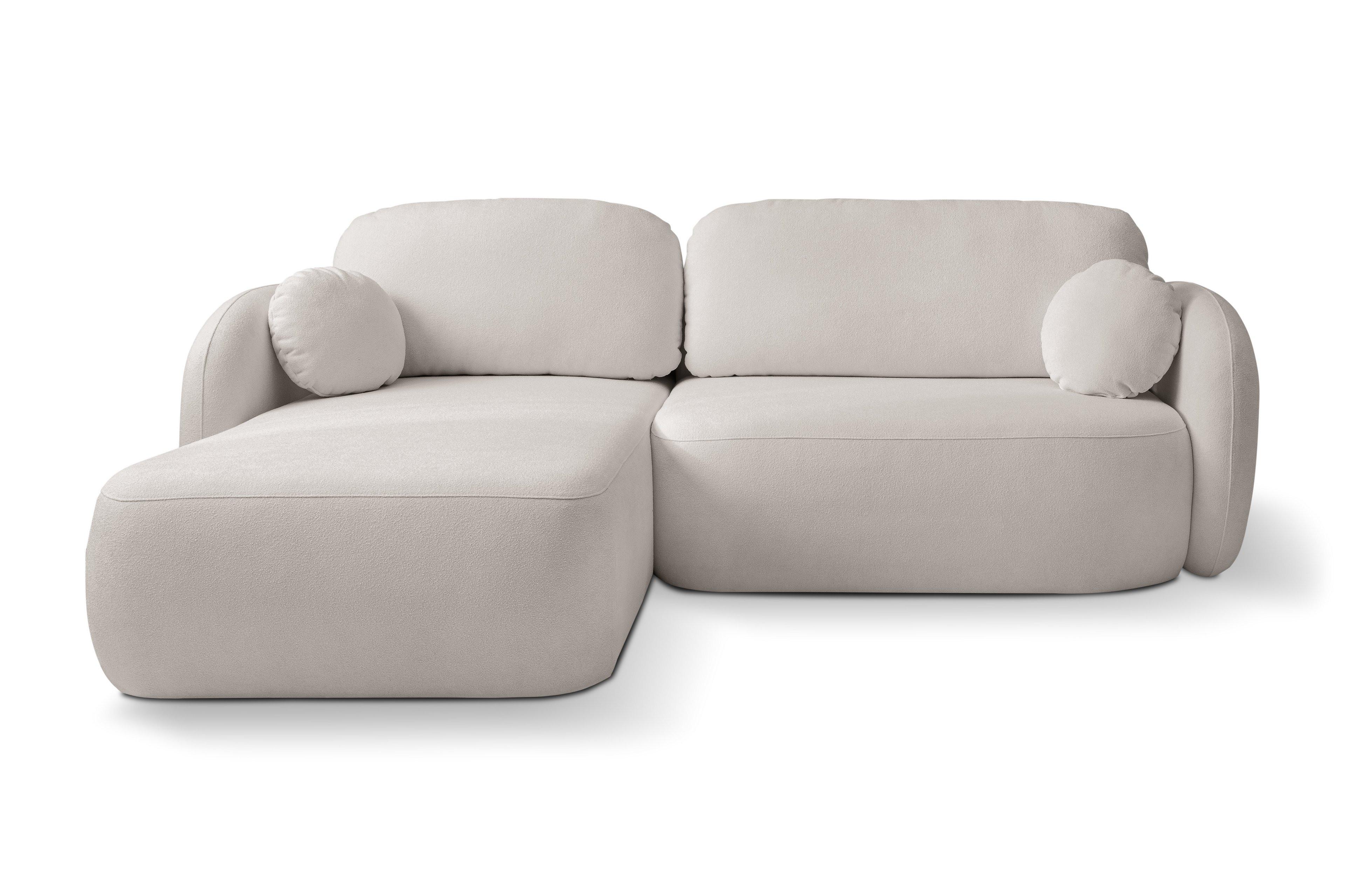 Wohnli Möbelsuche - ECKSOFA AMICO L-S Hellgrau Geflochtener Stoff mit Schlaffunktion