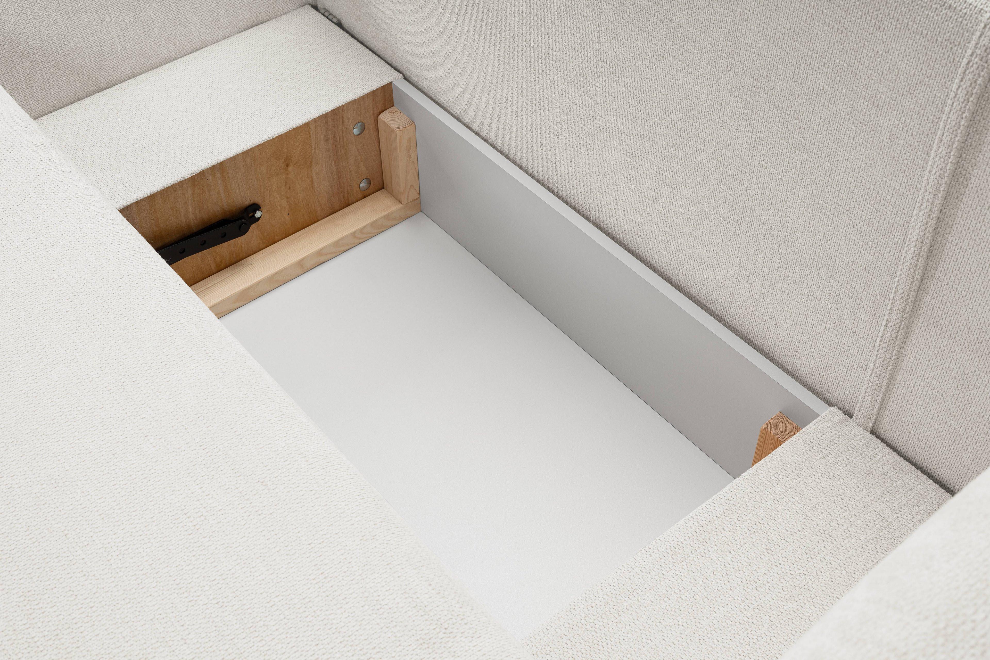 ECKSOFA AMICO L-S Weiß Geflochtener Stoff mit Schlaffunktion Holz MASSENO Möbel > Sofas & Couches > Wohnlandschaften > Ecksofas Weiß