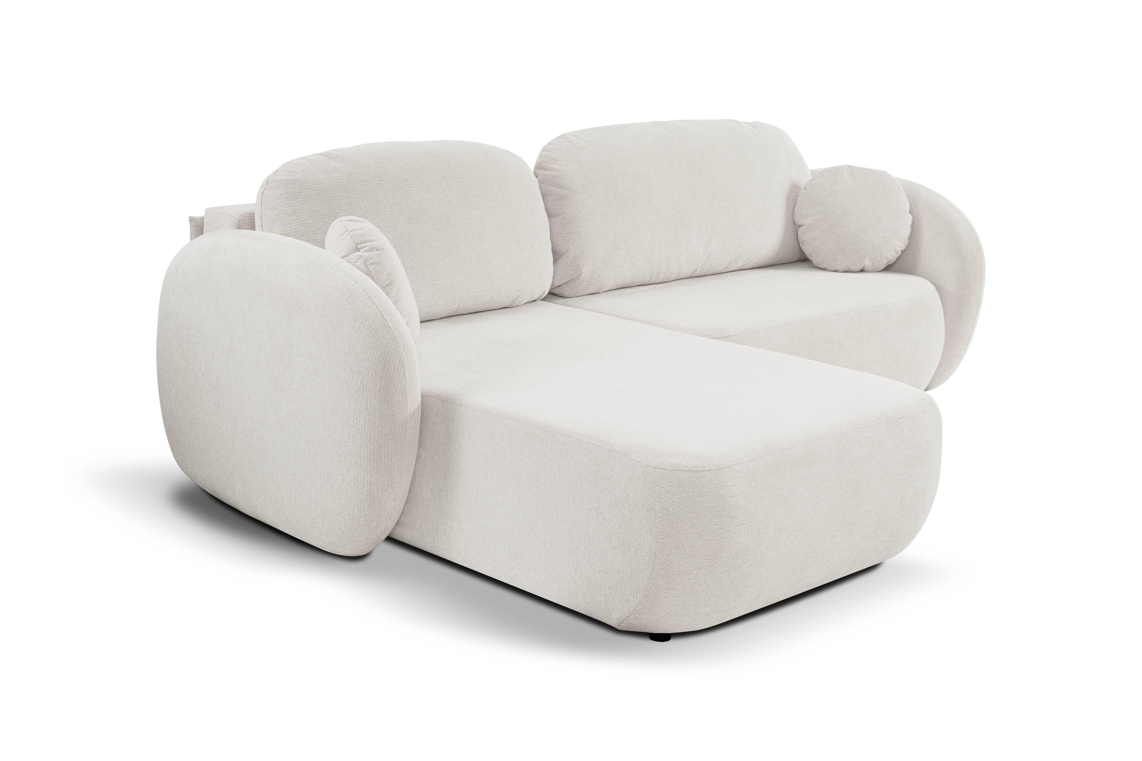 Wohnli Möbelsuche - ECKSOFA AMICO L-S Weiß Geflochtener Stoff mit Schlaffunktion