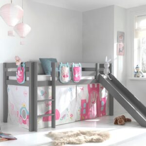 wohnli-moebel-suche-800001312336-1 HOCHBETT mit Rutsche Karolina Massivholz Grau Textilset Princess 3 Holz 58aufmkessel Möbel > Betten > Hoch- und Etagenbetten > Hochbetten Grau