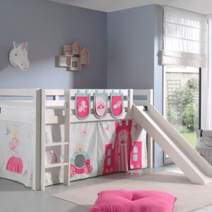 wohnli-moebel-suche-800001312350-1 HOCHBETT mit Rutsche Karolina Massivholz Weiß Textilset Princess 3 Holz 58aufmkessel Möbel > Betten > Hoch- und Etagenbetten > Hochbetten Weiß