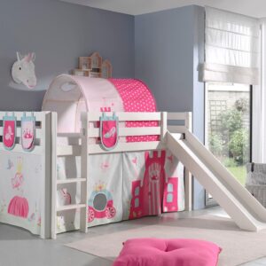 wohnli-moebel-suche-800001312359-1 HOCHBETT mit Rutsche Karolina Massivholz Weiß Textilset Princess 4 Holz 58aufmkessel Möbel > Betten > Hoch- und Etagenbetten > Hochbetten Weiß