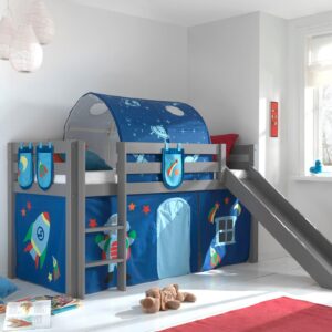 wohnli-moebel-suche-800001312368-1 HOCHBETT mit Rutsche Karolina Massivholz Grau Textilset Astro 4 Holz 58aufmkessel Möbel > Betten > Hoch- und Etagenbetten > Hochbetten Grau