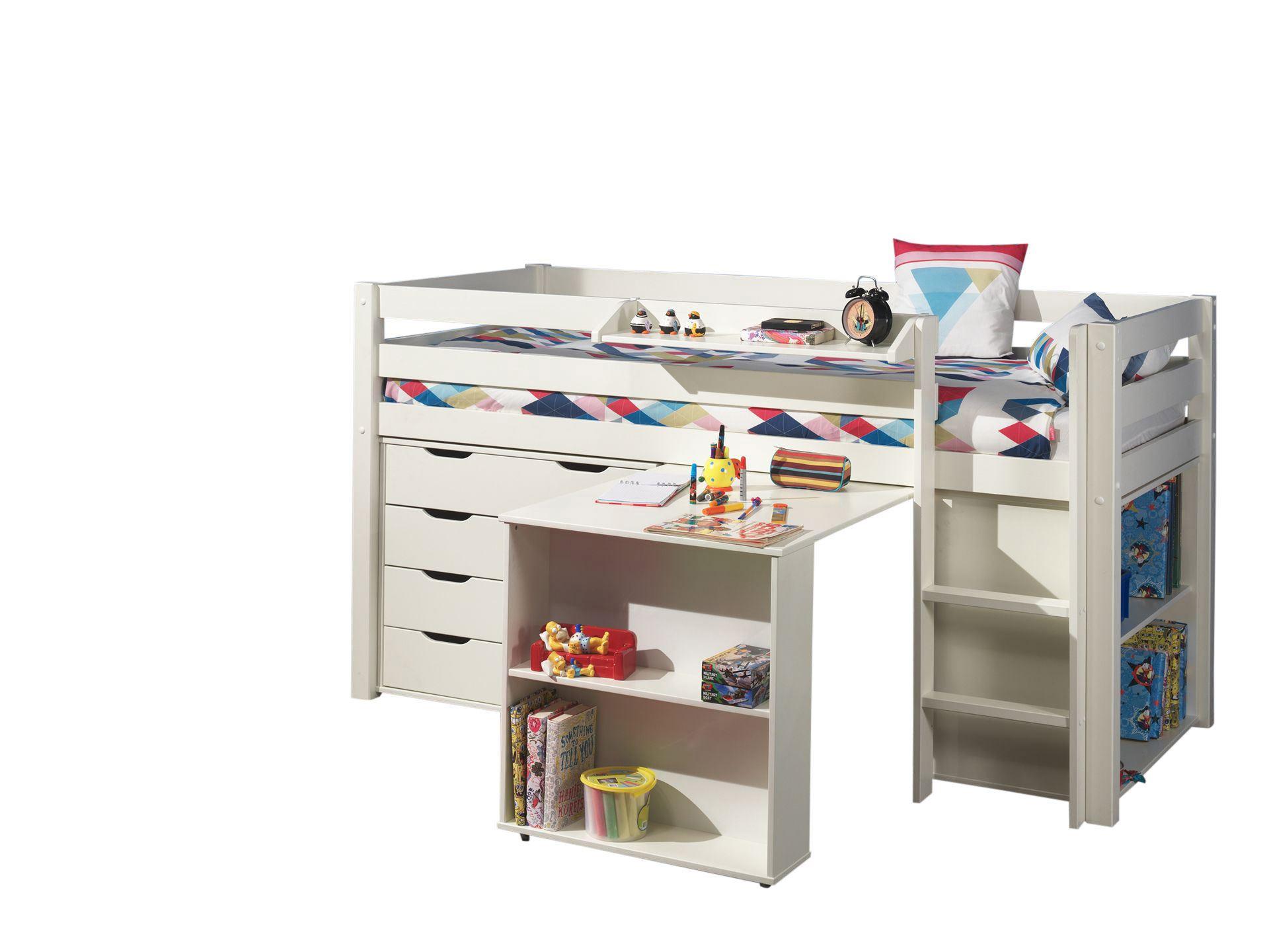 wohnli-moebel-suche-800001312377 Wohnli Möbelsuche - HOCHBETT Karolina 210x114x106 Massivholz+MDF Weiß Kommode Regal