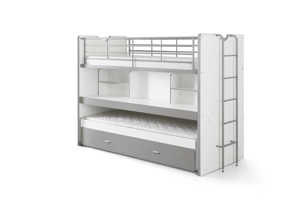 Wohnli Möbelsuche - HOCHBETT Kalinda 222x161x102 aus Holzwerkstoff+Metall Weiß/Silbergrau