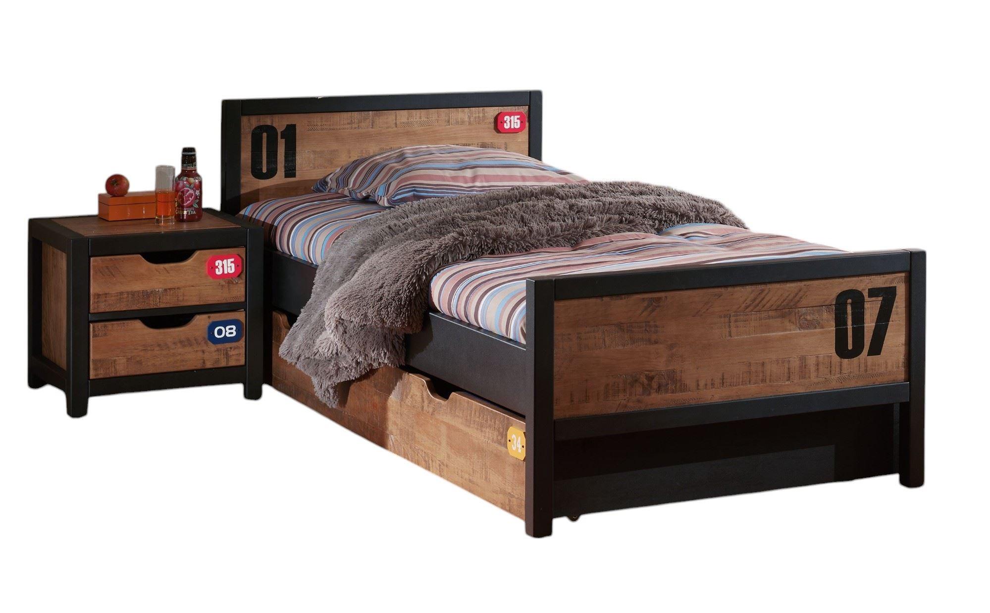 wohnli-moebel-suche-800001312439 Wohnli Möbelsuche - BETT mit Nachtkommode Kameko aus MDF+Massivholz Schwarz/Cognac