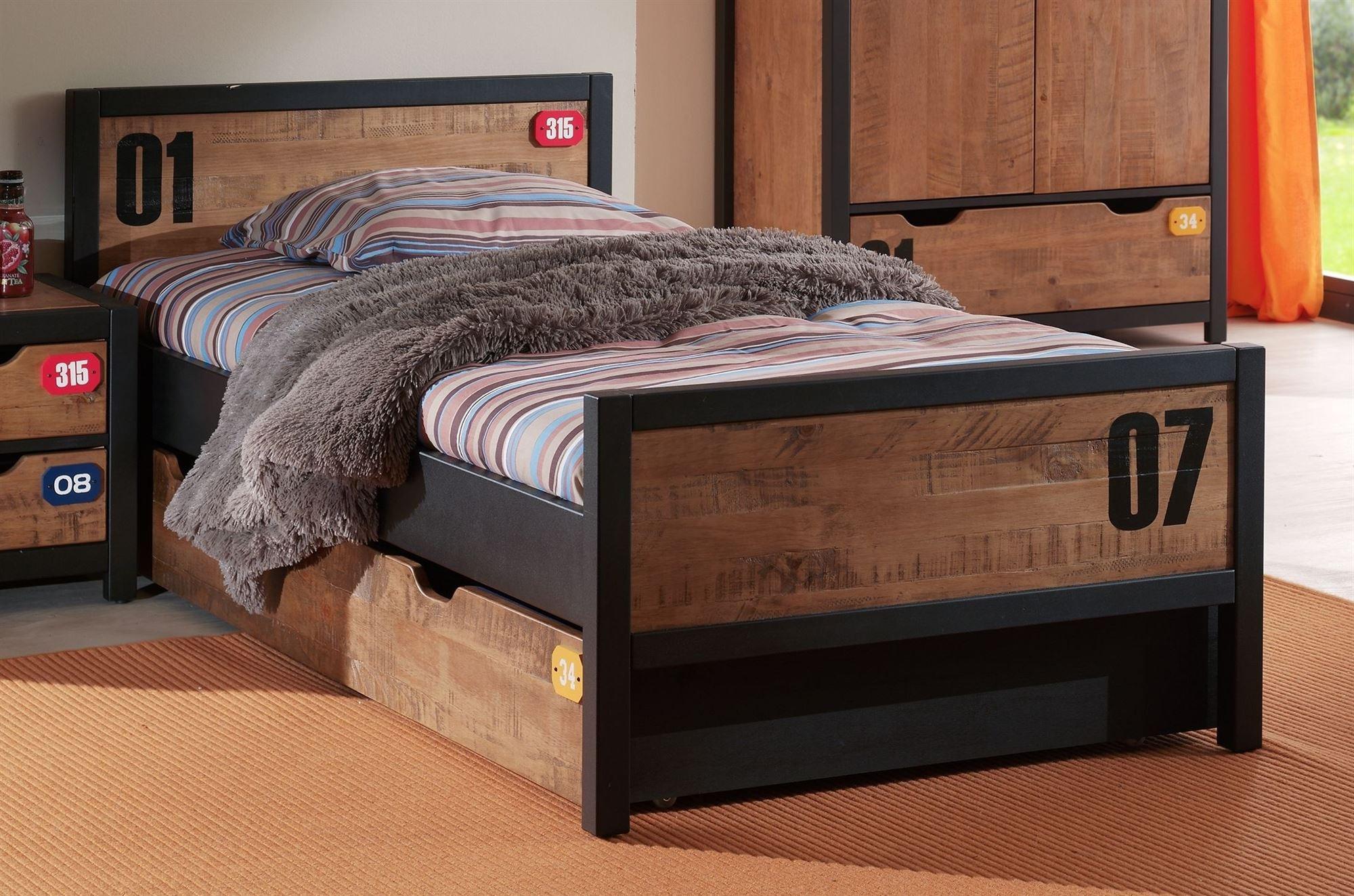 EINZELBETT Kameko 209x75x97 aus Massivholz+MDF in Schwarz/Natur Holz 58aufmkessel Möbel > Betten Schwarz