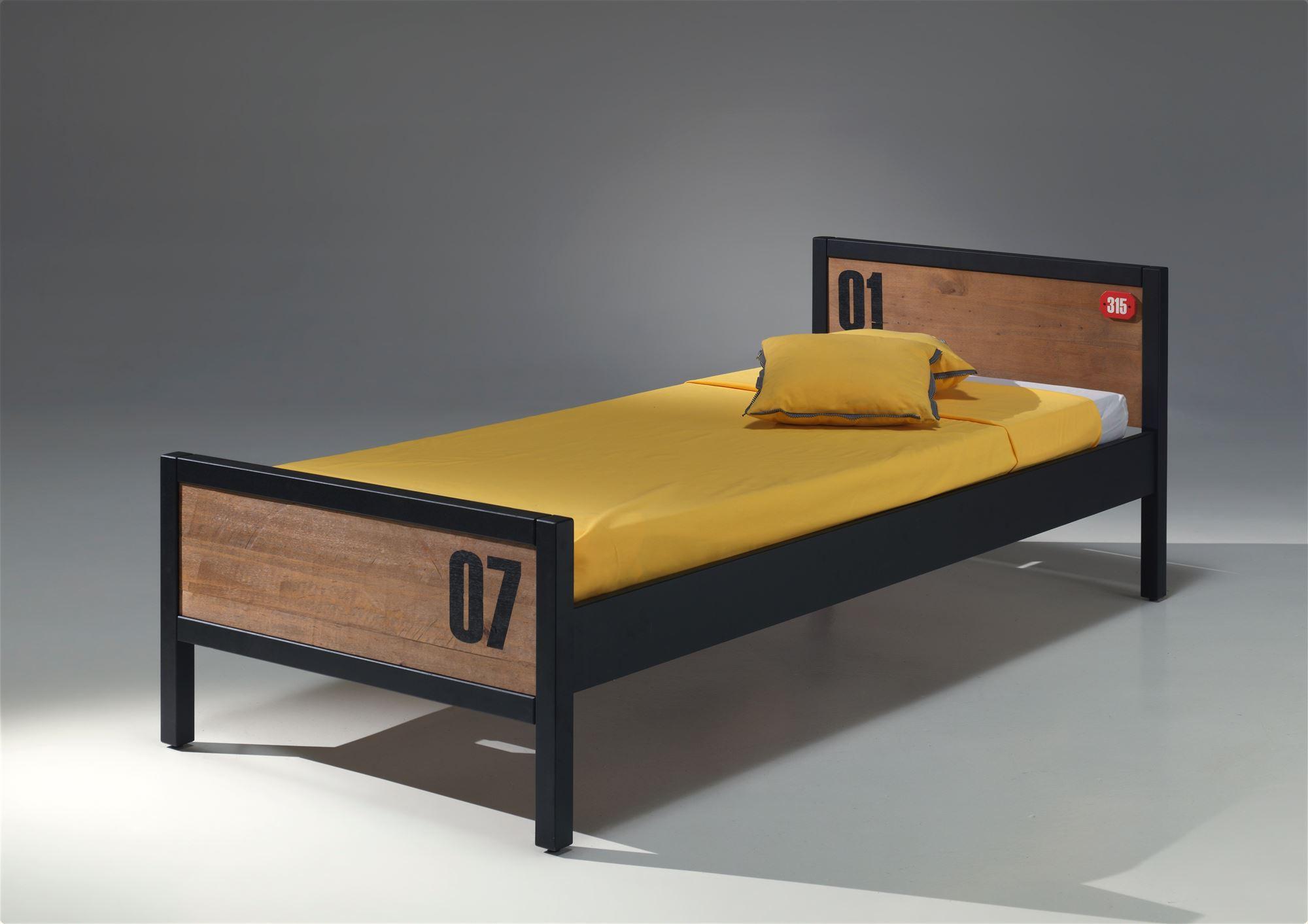 EINZELBETT Kameko 209x75x97 aus MDF+Massivholz in Schwarz/Cognac Holzwerkstoff 58aufmkessel Möbel > Betten Schwarz