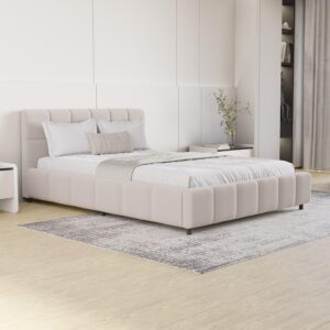 POLSTERBETT Florenz beige 140x200 cm mit Matratze Holz Juskys Möbel > Betten > Polsterbetten Beige