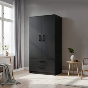 DREHTÜRENSCHRANK DOVI 90/180/50 cm 2-türig Schwarz Holzwerkstoff MASSENO Möbel > Schränke > Kleiderschränke > Drehtürenschränke Schwarz