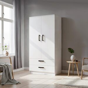 wohnli-moebel-suche-800001327033-1 DREHTÜRENSCHRANK DOVI 90/180/50 cm 2-türig Weiß Holzwerkstoff MASSENO Möbel > Schränke > Kleiderschränke > Drehtürenschränke Weiß