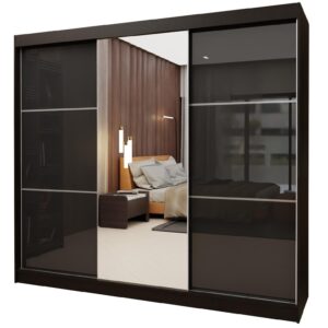 Wohnli Möbelsuche - SCHWEBETÜRENSCHRANK VITALE 240/216/61 cm 3-türig mit Spiegel Schwarz