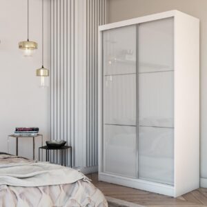 wohnli-moebel-suche-800001327088-1 SCHWEBETÜRENSCHRANK VITALE 120/216/61 cm 2-türig Weiß Holzwerkstoff MASSENO Möbel > Schränke > Kleiderschränke > Schwebetürenschränke Weiß