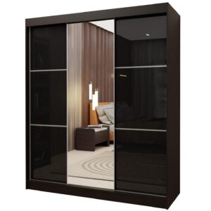 wohnli-moebel-suche-800001327095 Wohnli Möbelsuche - SCHWEBETÜRENSCHRANK VITALE 180/216/61 cm 3-türig mit Spiegel Schwarz