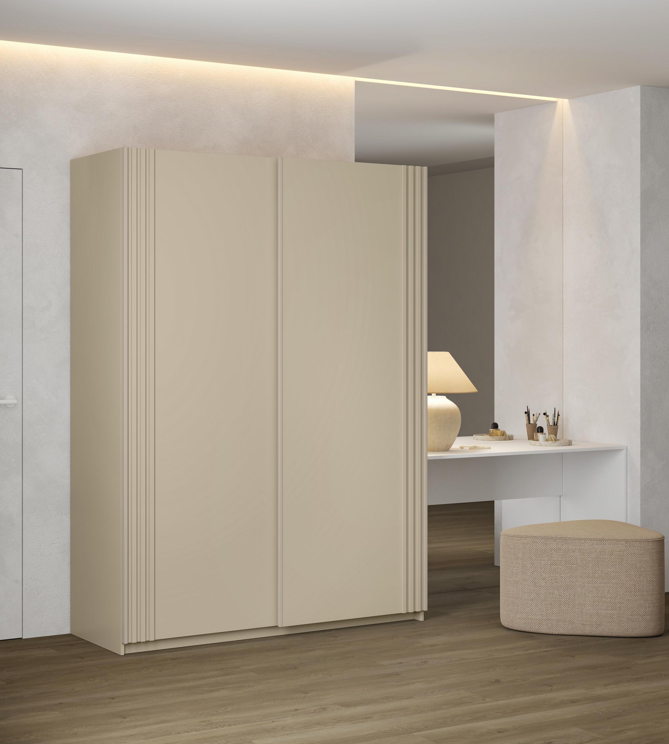 wohnli-moebel-suche-800001327101-1 SCHWEBETÜRENSCHRANK VANTE 150/210/62 cm 2-türig Beige Holzwerkstoff MASSENO Möbel > Schränke > Kleiderschränke > Schwebetürenschränke Beige