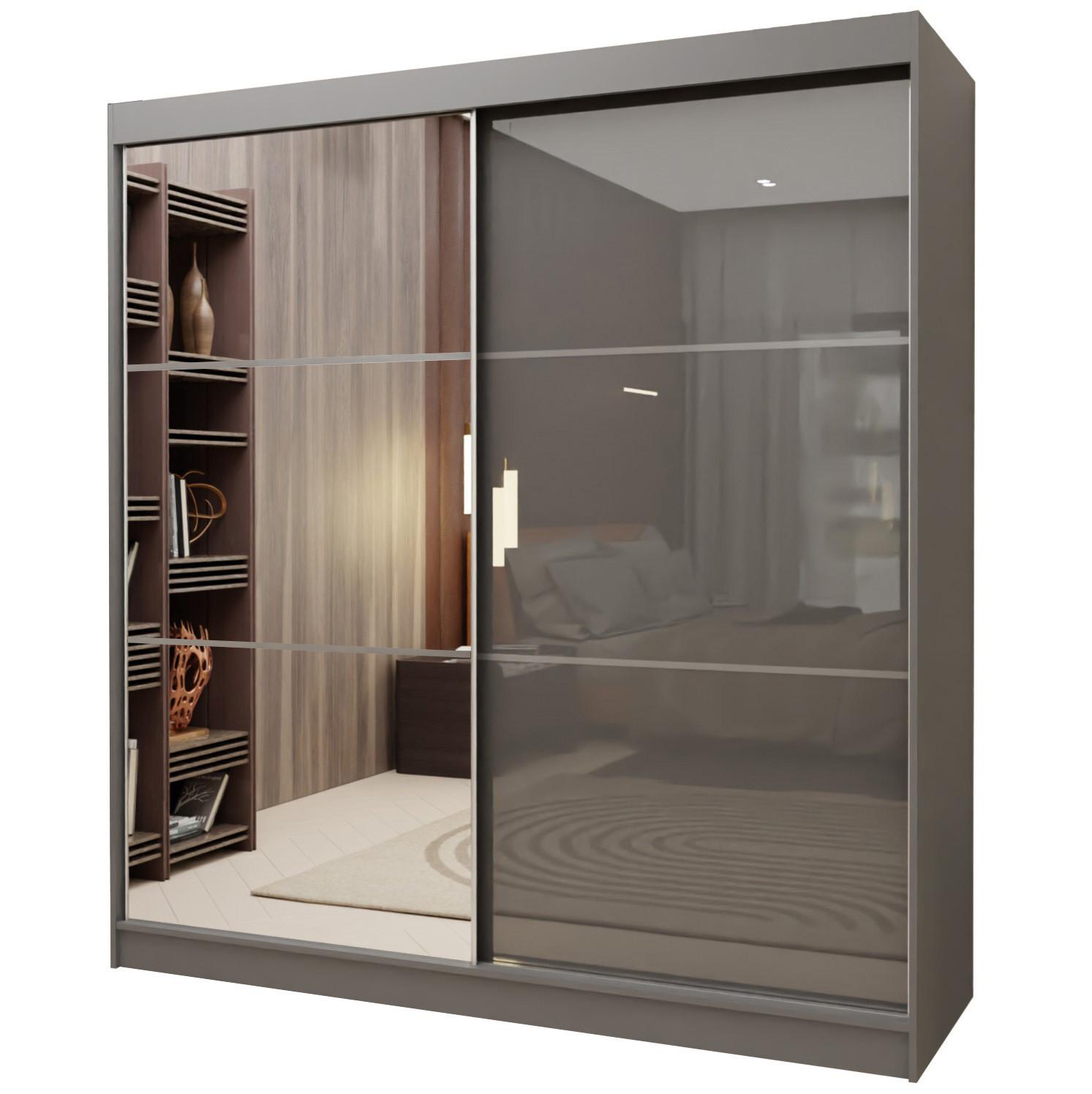 wohnli-moebel-suche-800001327107 Wohnli Möbelsuche - SCHWEBETÜRENSCHRANK VITALE 200/216/61 cm 2-türig mit Spiegel Grau