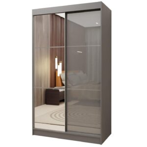 Wohnli Möbelsuche - SCHWEBETÜRENSCHRANK VITALE 120/216/61 cm 2-türig mit Spiegel Grau