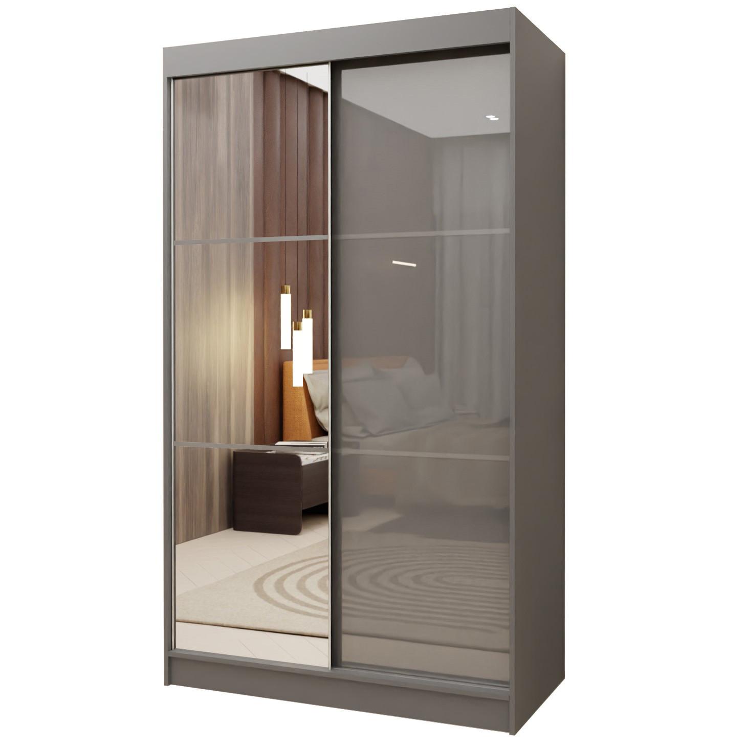 Wohnli Möbelsuche - SCHWEBETÜRENSCHRANK VITALE 120/216/61 cm 2-türig mit Spiegel Grau