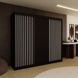 wohnli-moebel-suche-800001327121-1 SCHWEBETÜRENSCHRANK LAMELLO 240/216/61 cm 3-türig Schwarz Holzwerkstoff MASSENO Möbel > Schränke > Kleiderschränke > Schwebetürenschränke Schwarz
