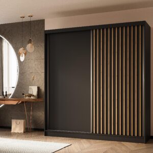 wohnli-moebel-suche-800001327129-1 SCHWEBETÜRENSCHRANK LAMELLO 200/216/61 cm 2-türig Schwarz Holzwerkstoff MASSENO Möbel > Schränke > Kleiderschränke > Schwebetürenschränke Schwarz
