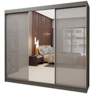 Wohnli Möbelsuche - SCHWEBETÜRENSCHRANK VITALE 240/216/61 cm 3-türig mit Spiegel Grau