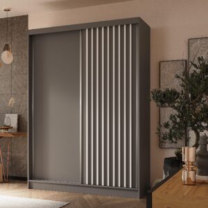 wohnli-moebel-suche-800001327133-1 SCHWEBETÜRENSCHRANK LAMELLO 150/216/61 cm 2-türig Grau Holzwerkstoff MASSENO Möbel > Schränke > Kleiderschränke > Schwebetürenschränke Grau