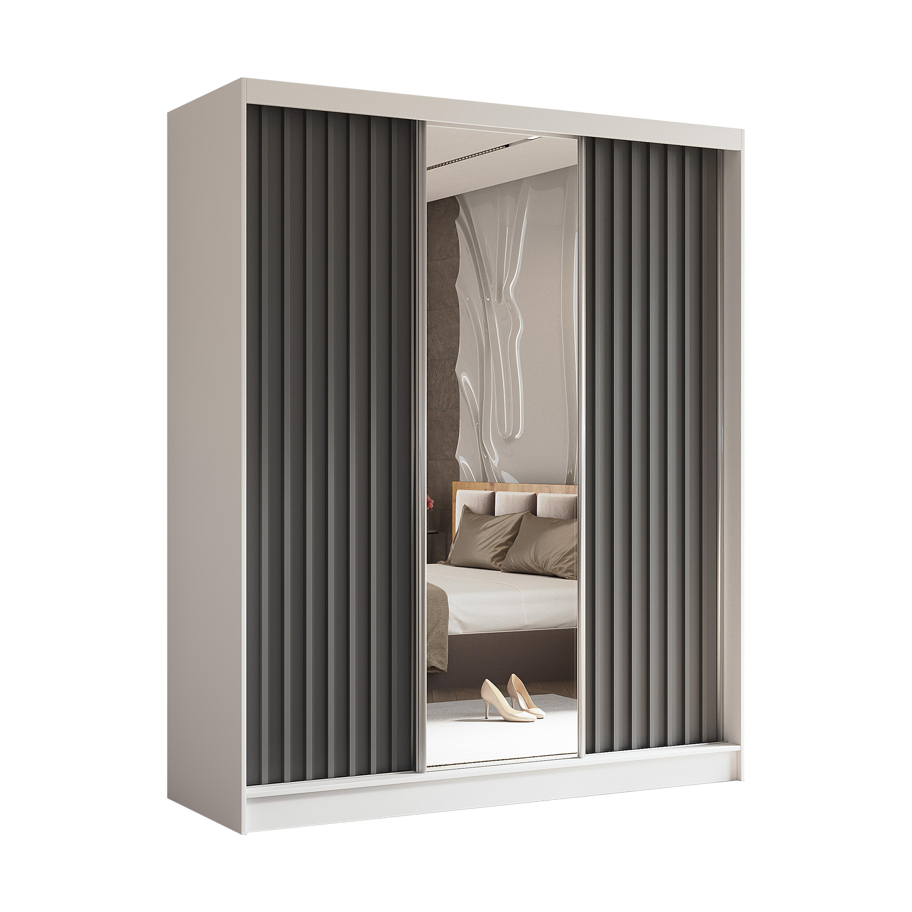 wohnli-moebel-suche-800001327153 Wohnli Möbelsuche - SCHWEBETÜRENSCHRANK LAMELLO 180/216/61 cm 3-türig mit Spiegel Weiß