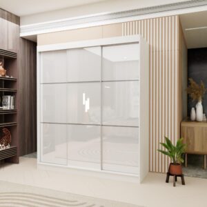 wohnli-moebel-suche-800001327155-1 SCHWEBETÜRENSCHRANK VITALE 180/216/61 cm 3-türig Weiß Holzwerkstoff MASSENO Möbel > Schränke > Kleiderschränke > Schwebetürenschränke Weiß