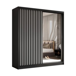 wohnli-moebel-suche-800001327162 Wohnli Möbelsuche - SCHWEBETÜRENSCHRANK LAMELLO 200/216/61 cm 2-türig mit Spiegel Schwarz