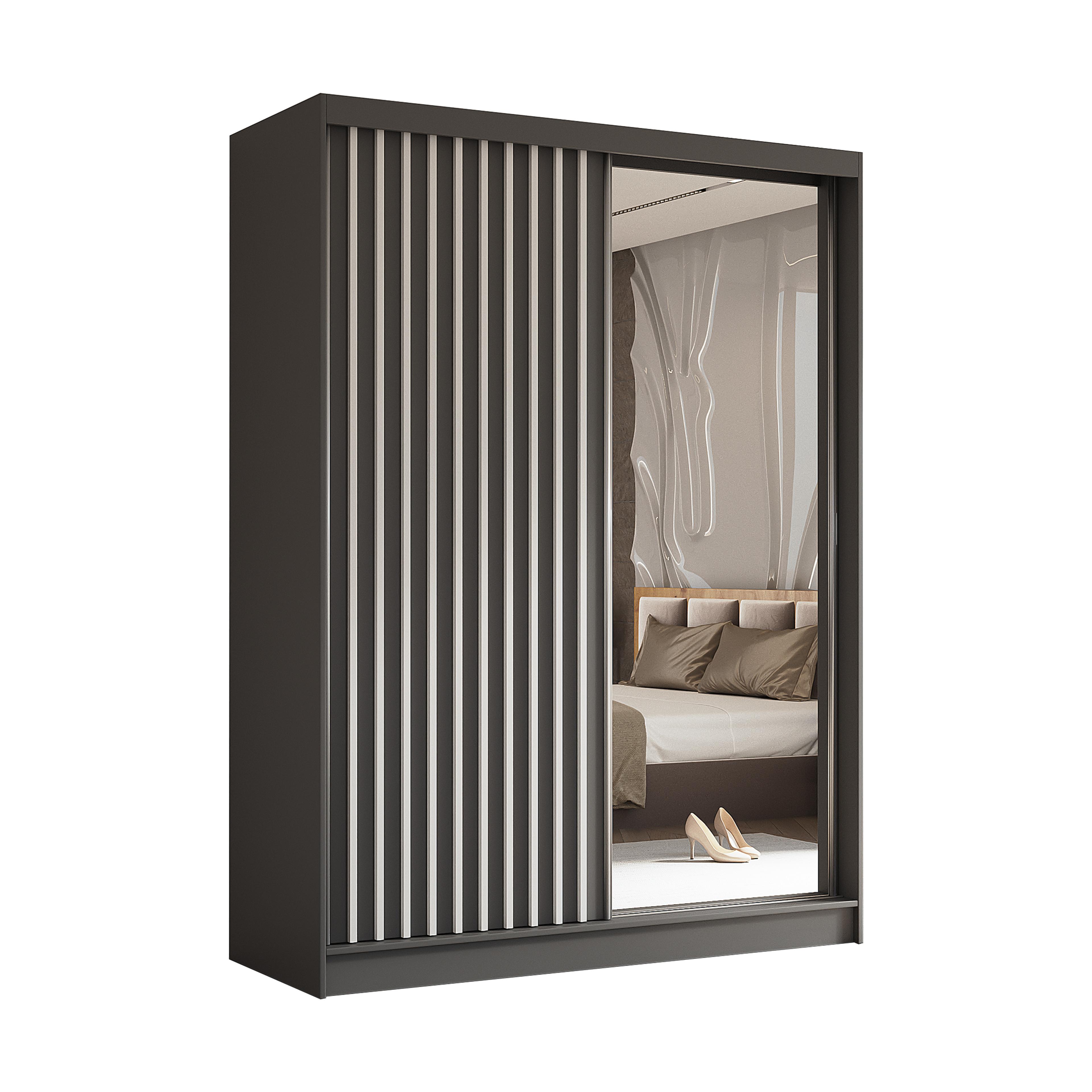 wohnli-moebel-suche-800001327168 Wohnli Möbelsuche - SCHWEBETÜRENSCHRANK LAMELLO 160/216/61 cm 2-türig mit Spiegel Grau