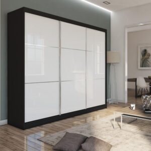 wohnli-moebel-suche-800001327171-1 SCHWEBETÜRENSCHRANK VITALE 240/216/61 cm 3-türig Schwarz Holzwerkstoff MASSENO Möbel > Schränke > Kleiderschränke > Schwebetürenschränke Schwarz