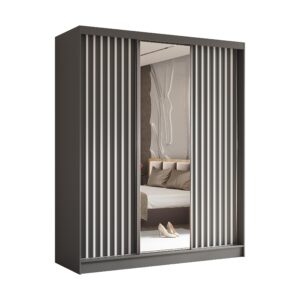 wohnli-moebel-suche-800001327176 Wohnli Möbelsuche - SCHWEBETÜRENSCHRANK LAMELLO 180/216/61 cm 3-türig mit Spiegel Grau