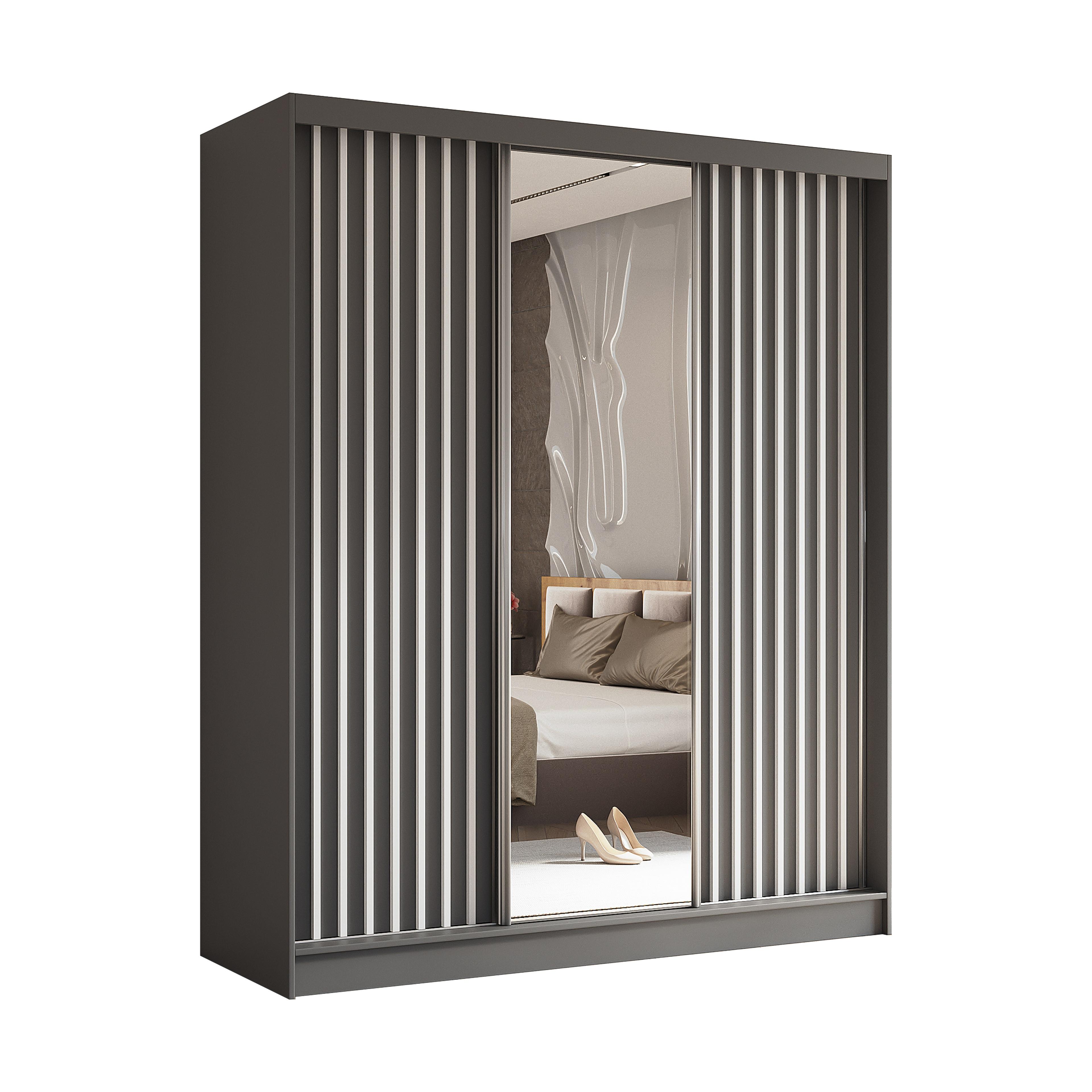 wohnli-moebel-suche-800001327176 Wohnli Möbelsuche - SCHWEBETÜRENSCHRANK LAMELLO 180/216/61 cm 3-türig mit Spiegel Grau